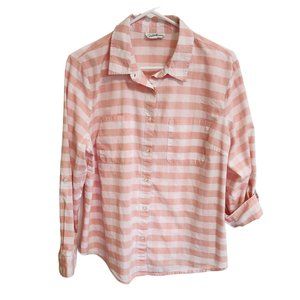 Jaclyn Smith Pink Gingham Check Collared Blouse with Roll Tab Sleeves Size M - L